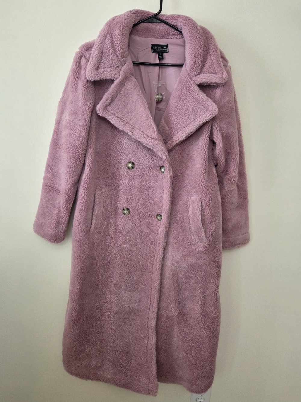 G by Giuliana Black Label Double Breasted Teddy Coat in "Lilac Pink"-Size XS